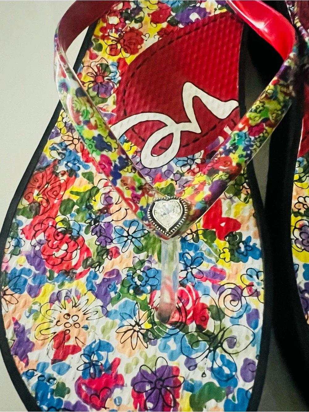 Brighton Red Floral Print Women's Sandals with Heart Charm